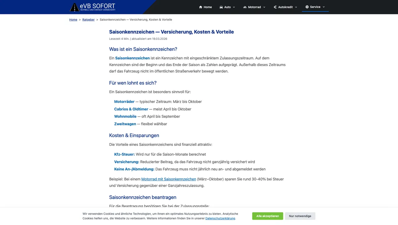 Saisonkennzeichen — Versicherung, Kosten & Vorteile